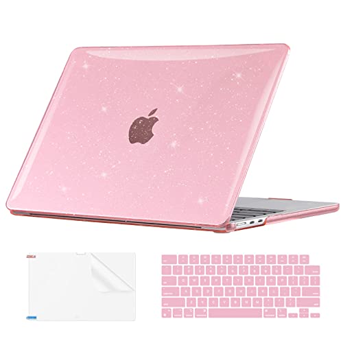 EooCoo Case for MacBook Air 15 inch M5 M4 M3 M2 2026-2023, Sparkly Pink | Easy to Install, Sturdy, Plastic Hard Shell Case & Keyboard Cover & Screen Protector, Model: A3448 A3241 A3114 A2941 - color: Sparkly Pink