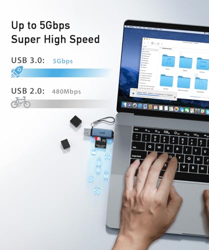 SD Card Reader, uni High-Speed USB C to Micro SD Card Adapter USB 3.0 Blue | Dual Slots, Memory Card Reader for SD/Micro SD/SDHC/SDXC/MMC, Compatible with MacBook Pro/Air, Chromebook, Android Galaxy - color: Midnight Blue