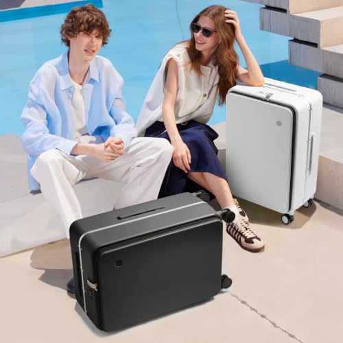 mixi 26 Inch Large Checked Luggage PC Hard Shell Suitcase Top Opening Aluminum Frame Travel Suitcases with Wheels, Black - color: Black, size: 26 Inch