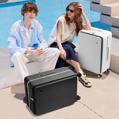 mixi 24 Inch Checked Luggage PC Hard Shell Suitcase Top Opening Aluminum Frame Travel Suitcases with Wheels, Blcak - color: Black, size: 24 Inch