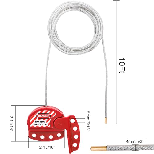 WUWEOT 2 Pack Lockout Tagout Cable Lock, 10ft Adjustable Loto Steel Cable, 4 Key Hole Lockout Tag Out Cable Lock with Vinyl Coated for Out of Service, Repair Management, OSHA Compliant