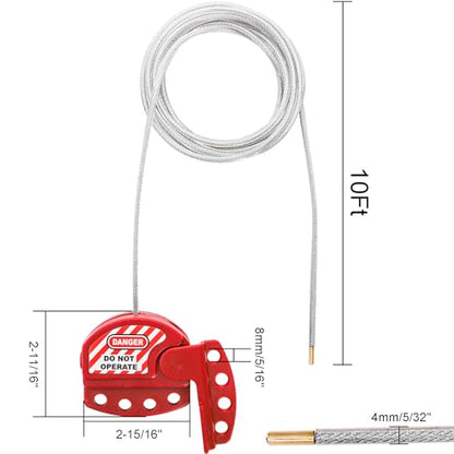 WUWEOT 2 Pack Lockout Tagout Cable Lock, 10ft Adjustable Loto Steel Cable, 4 Key Hole Lockout Tag Out Cable Lock with Vinyl Coated for Out of Service, Repair Management, OSHA Compliant