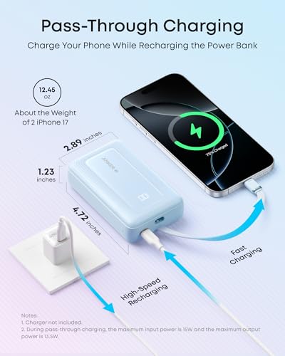 Anker Zolo Power Bank, 20,000mAh 45W Portable Charger with Built-in USB-C - color: Blue, size: Built-in C cable*1