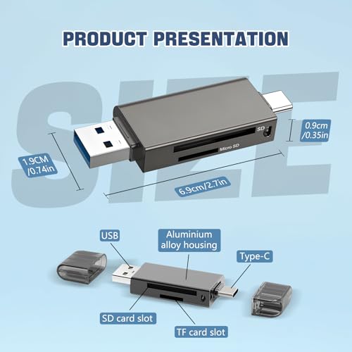 Micro SD Card Reader 2 in 1 Micro to C OTG Adapter | Portable Memory Card Reader for SD TF SDXC SDHC MMC RS-MMC Micro SD Micro SDXC Micro SDHC Card and UHS-I Cards - size: 2in1
