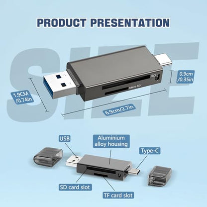 Micro SD Card Reader 2 in 1 Micro to C OTG Adapter | Portable Memory Card Reader for SD TF SDXC SDHC MMC RS-MMC Micro SD Micro SDXC Micro SDHC Card and UHS-I Cards - size: 2in1