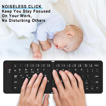 Foldable Bluetooth Keyboard - Ultra Slim, Portable, Pocket Size, Rechargeable Wireless Full Size Travel Keyboard, Compatible with iOS, Android, Windows, for Smartphone, Tablet, Ipad, Iphone, Laptop