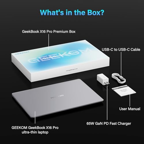 GEEKOM GeekBook X16 Pro 2.8 lbs Laptop, 16" IPS 2.5K 16:10 Laptop Computer, Ultra 9 185H, 32GB LPDDR5x 7500MHz RAM 2TB SSD, Up to 17 Hour, USB4, Fingerprint, Dual Fan, Copilot, Windows 11 Pro - color: GeekBook X16 Pro U9 32GB+2T