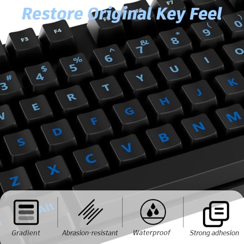 ProElife Gradient Keyboard Letter Stickers with Tweezer, Full-Key, Blue | English Transfer Printing Peel-Off Film, Leave English Letters on Keys, Keyboard Letters Replacement Stickers for Desktop - color: Blue