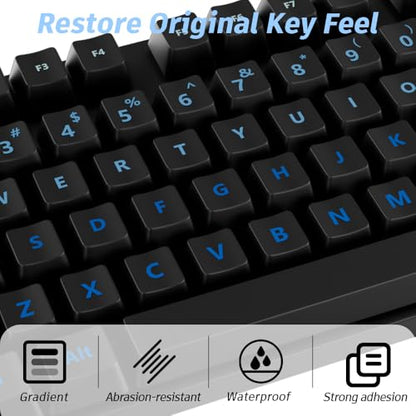 ProElife Gradient Keyboard Letter Stickers with Tweezer, Full-Key, Blue | English Transfer Printing Peel-Off Film, Leave English Letters on Keys, Keyboard Letters Replacement Stickers for Desktop - color: Blue