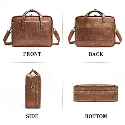 Leather Briefcases for Men 15.6 Inch Business Computer Bag Laptop Bag for Men Water Resistance Travel Messenger Bag | Leather - color: Brown