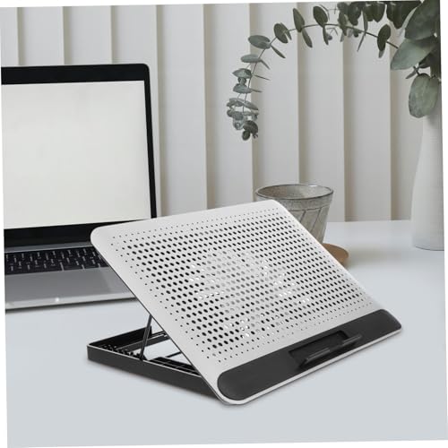 Aluminum Alloy Laptop Cooling Pad with Dual USB Ports Quiet Thin Notebook Cooler Stand for Laptops Up to Ergonomic Angles Skid-Resistant Computer Fan Support Frame in Silver