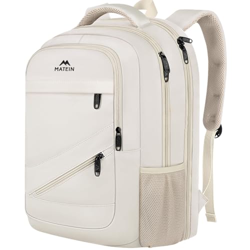MATEIN Extra Large College Backpack for Women, Fits 18 Inch Laptop, Cream | TSA Friendly Bag with Multiple Compartments & Anti Theft Pocket, Beige Computer Backpack, 50L Carryon Bag for Business Travel - color: Beige, size: 18 Inch