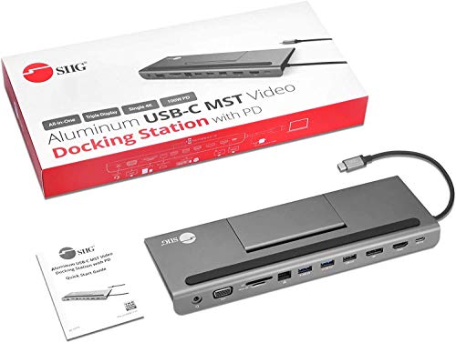 SIIG USB-C MST Triple Monitor Dock, 4K, 100W PD, JU-DK0E11-S1 | Drive one 4K, two 1080p or three 720p displays on Windows; 100W PD, Ethernet, USB and card readers consolidate a desk.