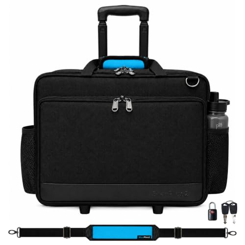 Professional Rolling Nurse Bag with Wheels, 4 Compartments | telescope handle, TSA lock, 16 pockets, shoulder strap, 17" laptop sleeve, rolling medical bag for mobile and travel nurses