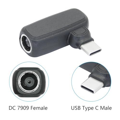 90 Degree 100W DC 7.9mm x 0.9mm Power Adapter, Input 15 - 20.5V, PD Chip | Right Angle DC 7909 Female to USB Type C Male PD Plug, Built in PD Intelligent Chip Quick Identification V/A, for USB C Port - style: DC 7909 Female to USB Type c Male - 100W