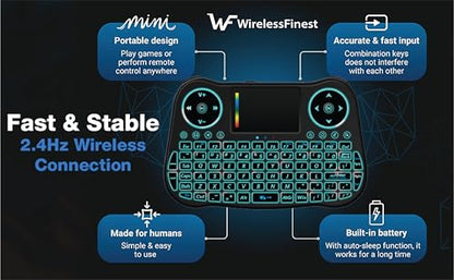 Wireless Mini Handheld Smart TV Remote Keyboard Touchpad Mouse Combo Controller For Android TV Box, Smart TV, X-Box, MacOS, PC Computer Window 10 11, Raspberry Pi 2,RGB Backlit (Not Support Bluetooth)