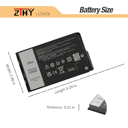 ZTHY J7HTX 7XNTR Battery for Dell Latitude 7202 7212 7220 Rugged Extreme | FH8RW J82G5 2JT7D 02JT7D VW5Y4 451-BBOR 451-BCCO 451-BCDH T03H T03H001 T03H002 Laptop Battery Replacement 7.6V 34Wh 4342mAh