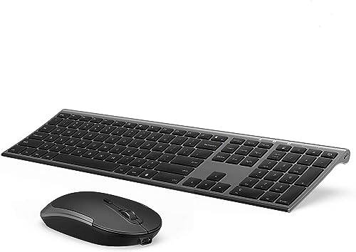 Vssoplor Wireless Keyboard and Mouse, Rechargeable Ultra Slim, Dark Gray | Quiet Full-Size Keyboard and Mouse Combo Set, for Laptop, PC, Notebook, Desktop, 2.4GHz Stable Connection, for Office/Home - color: Dark Gray