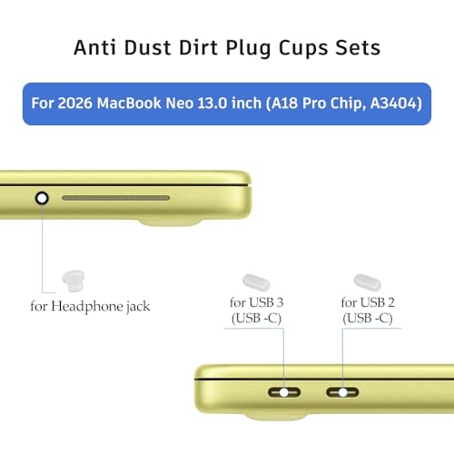 ProElife 7 Pcs Anti Dust Dirt Plug Cups Set for MacBook Neo, Clear | Durable & Reusable Silicone Laptop Accessories, Custom Fit Design, Easy to Clean Non-Slip Stuff for Macbook USB-C & Headphone - color: Clear