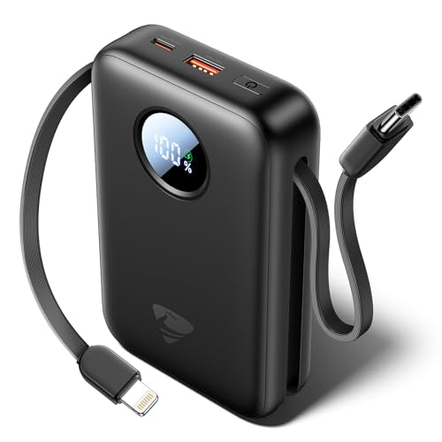 Aioneus Portable Charger, 35W PD Fast Charging Power Bank 20000mAh, Battery Pack with Built in Lightning & USB-C Cables, Powerbank for iPhone 17 16 15 14 iPad Samsung Android Tablet MacBook - color: Carbon Black
