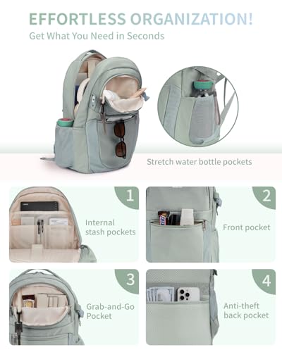 ECOHUB Travel Backpack for Women, 17.3 inch Suspended Laptop Backpack, Fashion Water-Resistant 28L Personal Item Bag with 12 Pockets for Causal, Work, Green - color: Green
