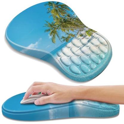 YIWEI Ergonomic Mouse Pad with Wrist Rest for Carpal Tunnel Pain Relief | Memory Foam Wrist Support,Non-Slip Rubber Base, Keyboard Computer Mousepad,Lycra Cloth Surface,Gaming Home Office - color: Beach-2