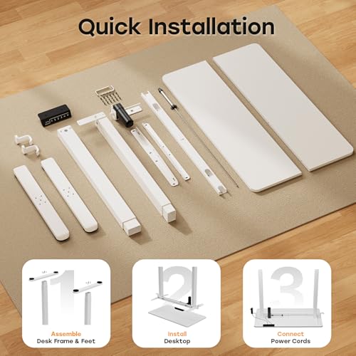 Small Electric Standing Desk, 40" ×20" White Standing Table, Height Adjustable Compact Sit Stand Desk with Splice Board, Home Office Table with 2 Hooks - color: Pearl White, size: 40"