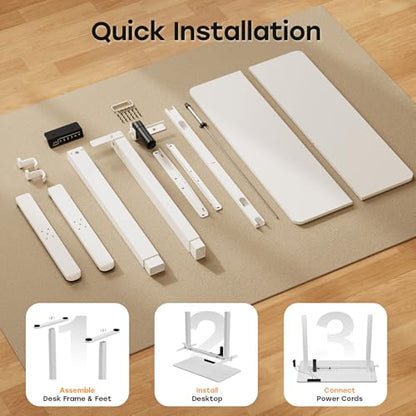 Small Electric Standing Desk, 40" ×20" White Standing Table, Height Adjustable Compact Sit Stand Desk with Splice Board, Home Office Table with 2 Hooks - color: Pearl White, size: 40"
