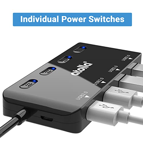 USB Hub, 4-Port USB 3.0 Hub Splitter with 2 ft Extended Cable, Ultra Slim Data USB Extender with Individual Power Switches and LED - size: 2 FT