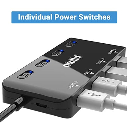 USB Hub, 4-Port USB 3.0 Hub Splitter with 2 ft Extended Cable, Ultra Slim Data USB Extender with Individual Power Switches and LED - size: 2 FT