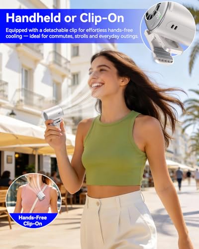 Clip-On Portable Fan with Ice Cooling, 20000 RPM Rechargeable Handheld Turbo Fan, 360° Rotating Detachable Clip, Mini Stroller Fan for Baby, Compact Travel Essentials, Summer Gifts for Women,White - color: White