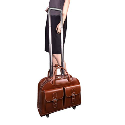 McKlein DAVIS, Top Grain Cowhide Leather, 15" Leather Vertical Wheeled Ladies' Laptop/Computer & Tablet Business Briefcase Bag/Women's Rolling Overnight Travel Bag, Removable trolley case