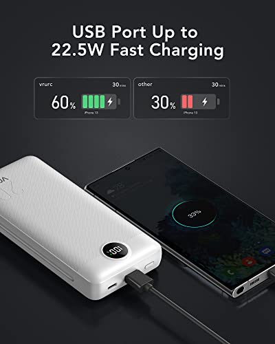 VRURC Power Bank 20000mAh, Fast Charging Portable Charger USB C,4 Output 2 Input Travel Essentials Charging Bank Equipped with LED Display,Built-in Wall Plug and Cables,Phone Charger Battery,White - color: White