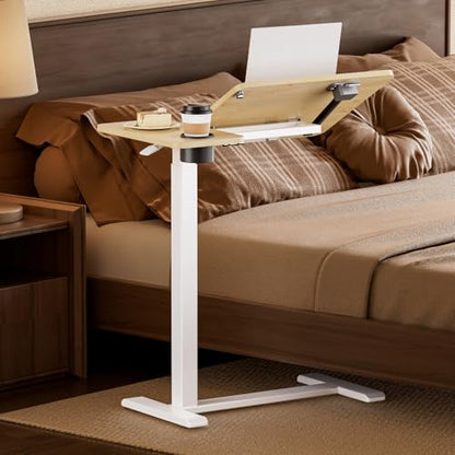 BIZUM Overbed Rolling Table with Adjustable Tilt Top Mobile Bedside Desk with Hidden Wheels Pneumatic Height Adjustable Laptop & Meal Table for Home and Hospital Use(27.6x15.8, Maple) - color: Maple