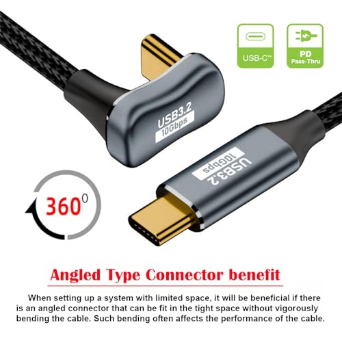 cablecc 10Gbps 100W USB-C USB 3.1 Type C Male to Male Extension Data Cable Opposite U Shape Back Angled with Sleeve 50CM - style: U Shape Angled 50CM