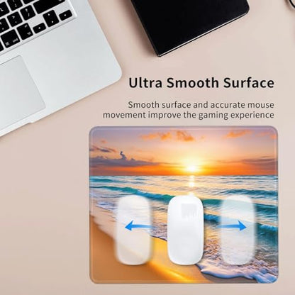 Beach Sunset Gaming Computer Keyboard Cute Mouse Pad with Anti-fray Stitching, Premium-Textured Alfombrilla para Mouse with Non-Slip Rubber Base, 10 x 12 inch - color: Beach Sunset
