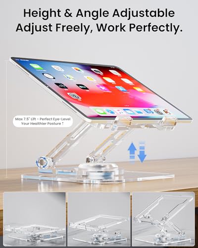 Laptop Stand for Desk - Adjustable, Foldable Clear Acrylic Riser with 360° Rotating Base, Ergonomic Laptop Holder for MacBook Pro/Air & 10-16” Notebooks - color: Acrylic - Transparent color