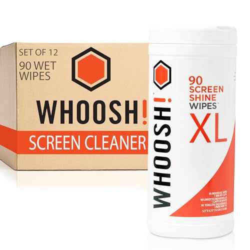 Whoosh Screen Shine Electronic Cleaning Wipes, Set of 12, 90 Count | Lint Free, Non Abrasive, Streak Free Finish, Non Toxic and Odorless, Reusable Cloth Included - size: 1 Count (Pack of 12)