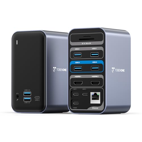 TobenONE 16-in-2 MacBook Docking Station Dual 4K@60Hz, USB C Dock with 2 HDMI/7 USB/Ethernet, for Business Users Home & Office Dual Monitor Setup