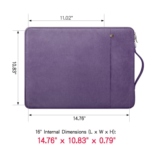 RAINYEAR 16 inch Laptop Sleeve Carrying Case with Handle & Pocket, Purple | Protective Padded Polyester Laptop Sleeve Case Briefcase Handbag for 16 inch MacBook Pro/Max M1 M2 M3 M4 M5 - color: Purple, size: 16"