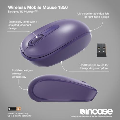 Incase Wireless Mobile Mouse 1850 – Designed by Microsoft – Compact, Comfortable, Right/Left Hand Use, 6-Month Battery Life, Nano Transceiver, Works with Mac/Windows 8/10/11 (Purple) - color: Purple