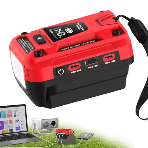 140W Battery Bidirectional Charger Compatible with Milwaukee 18V Battery | Dual USB-C 140W Output, Single USB-A 18W Output, Maximum Output of 280W, 700LM LED Work Light & LED Display (No Battery) - color: Red