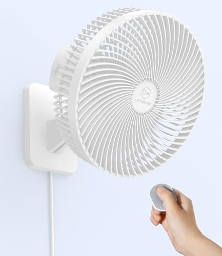LEMOISTAR 10 Inch Wall Mounted Fan with Remote Control, 90° Oscillating, 4 Speeds, 4 Timer, Adjustable Tilt, 70 Inch Cord, Quiet, for Bedroom Garage RV Office Home Patio-White - color: 10 Inch White+White