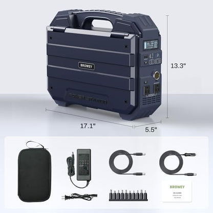 BROWEY 1600W (3200W Peak) Portable Power Station, 1024Wh LiFePO4 Battery with Built-in Solar Panel, 100W USB-C PD, Solar Generator for Camping, RV, Home Backup, Emergency (Dark Blue) - style: S1600 Dark Blue