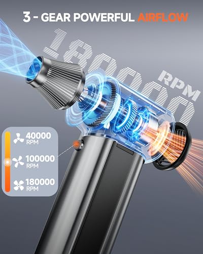 WeGuard Electric Air Duster - Heavy Duty 180000RPM Dust Blower for Computer PC Keyboard Car Detailing, Cordless Leaf Blower for Yard, Inflator for Air Mattress - Replace Canned Air