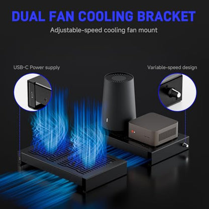 Quiet 2 x 120mm USB Fan, Aluminum Stand with Cooling Fan, Compatible with Mac mini - Desktop Organizer for Router, TV Box, Mini PC, Switch- Heat Dissipation Design for Home/Office Use (TF-240)