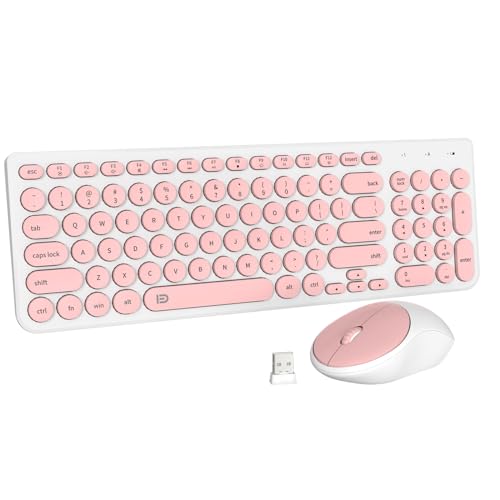 FD iK6630 Wireless Keyboard and Mouse Combo - 2.4GHz USB Cordless, Cute Round Keys, Quiet and Slim Set for Laptop, Computer, TV, and Mac - Salmon Pink & White - color: Salmon Pink & White