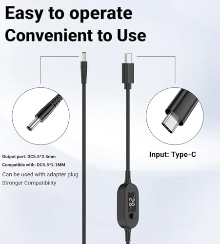 100W PD Power Charger USB-C to DC Adjustable PD Cable with Digital Display, 40 Inches, Black, Multiple Voltage Settings, Male to Male DC 5V 9V 12V 15V 20V Adapter Cable (Default +34-in-1 DC Tip) - style: Default +34-in-1 DC Tip