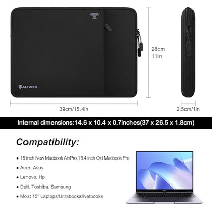 ARVOK 15 15.6 16 Inch Laptop Sleeve with Front Pocket, Shockproof 360 Protective Laptop Case Briefcase Handbag, Computer Carrying Bag Compatible with MacBook Air/Pro, Lenovo/HP/Dell/Asus/Acer, Black - size: 15inch