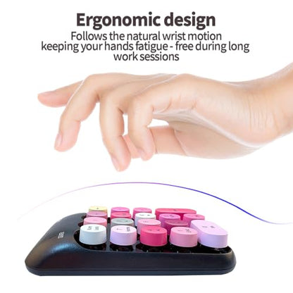 Sahara - Wireless Numeric Keypad, Retro Round Keycaps, Portable Number Pad with Ergonomic Design, USB Receiver, Compatible with Laptop/Desktop PC (Black/Pink) - color: Black/Pink